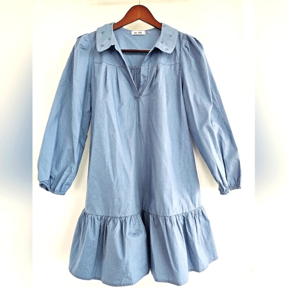 DAY + MOON blue popover cotton dress - Small